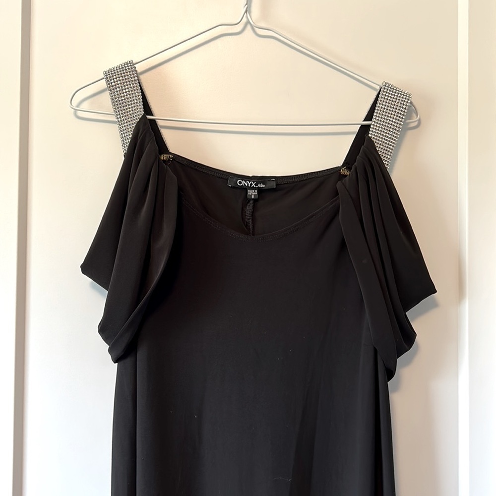 Stretchy Black Dress with Sparkly Thick Straps